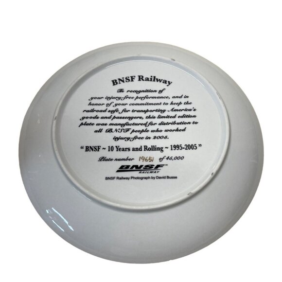 BNSF Railway 10 Years and Rolling Collectible Injury Free Plate David Busse - Picture 2 of 3